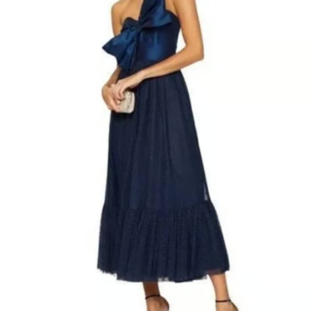 Anthropologie Hutch Bow Tie Midi Dress In Blue Sz10